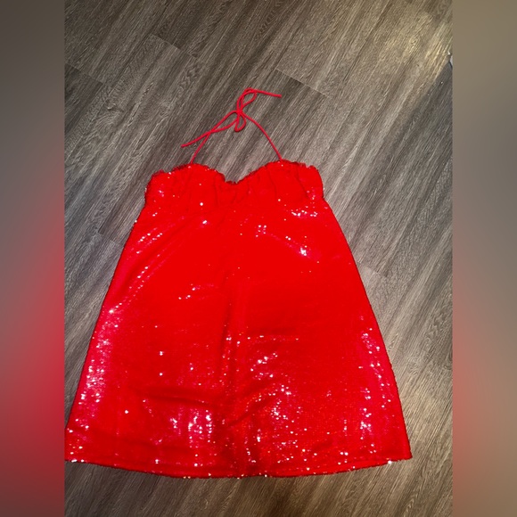 GANNI Sequinned Sleeveless Mini Dress in Red NWOT Last Chance Size 36 - Picture 5 of 15